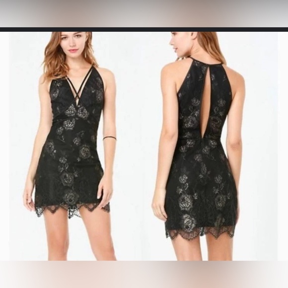 ๐ฉโ๐ GRADUATION ๐ฉโ๐ DRESS BEBE LACE DRESS black-golden lace - Picture 1 of 5